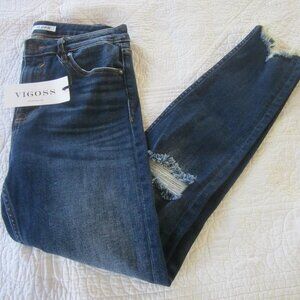 Vigoss Jeans 28 Ace Skinny Blue Distressed Denim Frayed Hem